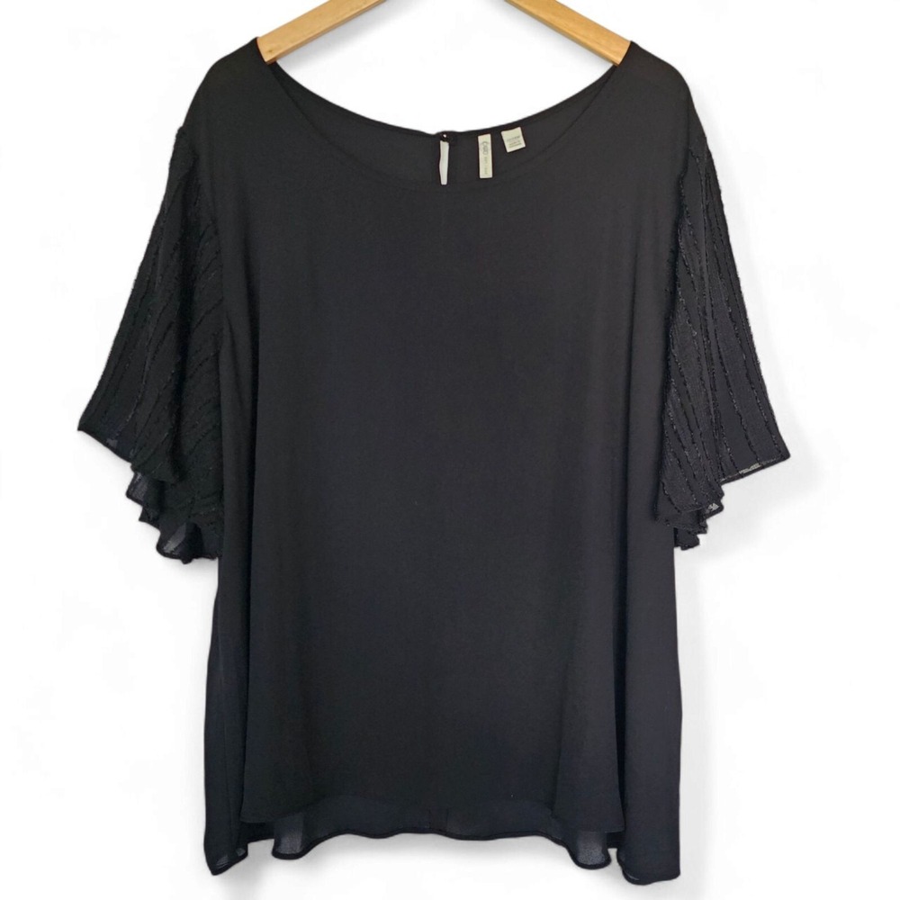 Cato Black Flutter Sleeve Top Womens Size 22/24W‎ Lightweight Work Dressy Comfy